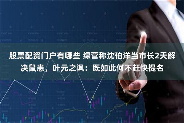 股票配资门户有哪些 绿营称沈伯洋当市长2天解决鼠患，叶元之讽：既如此何不赶快提名